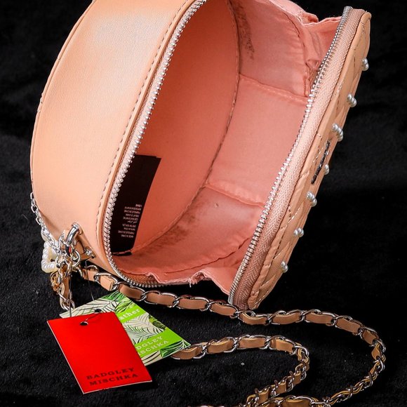 NWT Badgley Mischka | Pink Imitation Pearl-Accent Round Crossbody Bag - Picture 3 of 4